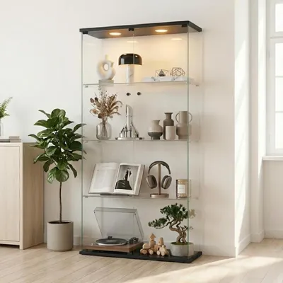 Image de Vitrine réfrigérée avec éclairage LED, 4 étagères, verrouillable, de couleur noire