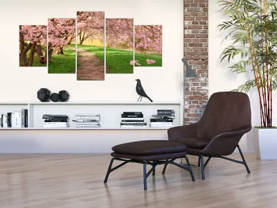 Image de Tableau acoustique Paysage Nature 200 x 100 cm Tableaux Mousse acoustique Absorbeur acoustique haute performance Isolation acoustique Toile 5 pièces Tableau mural Acoustique intérieure Isolation acoustique c-B-0130-b-n