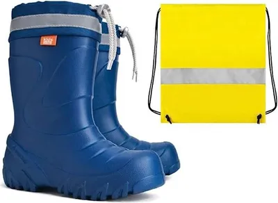 Produktbild von Demar Gummistiefel Ultra Leichte Kinder Regenstiefel Kinderstiefel blau gefüttert Eva Schaum mit Innensocken + Schuhbeutel Neongelb Jungen Mädchen (34/35)
