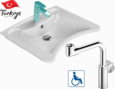 Immagine prodotto di Cera Style | Lavabo per persone con disabilità - 60x50 cm - Bianco - Sifone in ottone - Ceramica