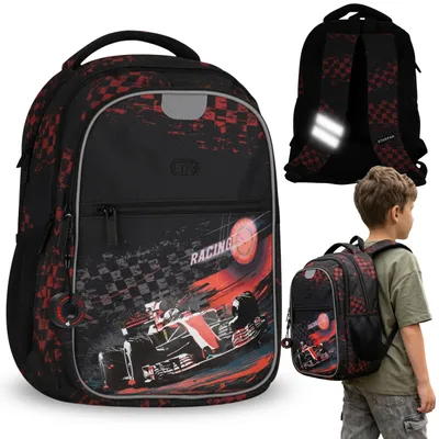 Produktbild von Rennwagen verstärkter Schulrucksack, Schulranzen für Jungen, mit Reflektoren, vier Fächern, 24 l