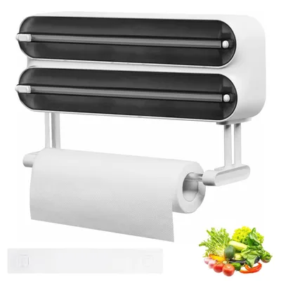 Immagine prodotto di Omgoods - Dispenser 3-in-1 per pellicola da cucina, porta rotolo da cucina e tagliacarte magnetico