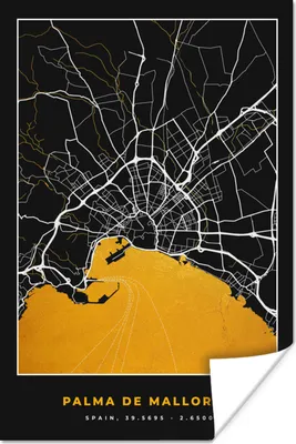 Produktbild von MuchoWow® Poster Mallorca - Stadtplan - Gold - Karte 20x30 cm - Papierdruck