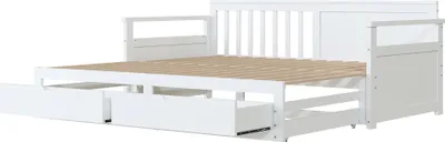 Image de OKWISH Lit Gigogne 90/180x190 cm, Lit avec Rangement et Tiroirs, Bois Blanc, Sans Matelas
