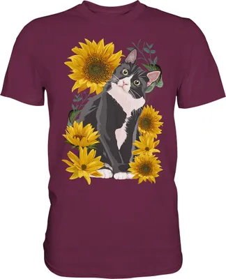 Produktbild von Sonnenblumen Katze T-Shirt Lustiges Garten Geschenk Gärtner – Burgundy / L