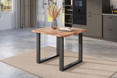 Produktbild von Esstisch Baumkante 80 x 80 cm Akazie natur massiv U-Gestell schwarz NICK