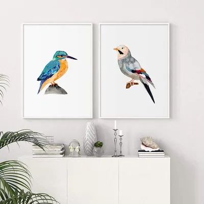 Productafbeelding van Abstracte Aquarel Vogel Canvas Schilderij 50x70cm
