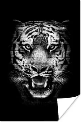 Produktbild von MuchoWow® Poster Tigerkopf mit einem Muster aus Steinen vor einem schwarzen Hintergrund - schwarz und weiß 40x60 cm - Plakate für die Wand - Poster Babyzimmer