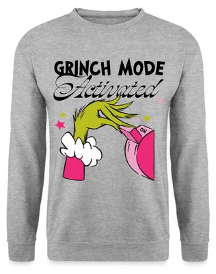 Produktbild von Spreadshirt Der Grinch Statement Grinch Mode Activated Uni Pullover, S, Weißgrau meliert