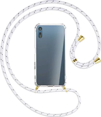 Produktbild von Handykette Backcover-Schutzhülle mit Band (Metall goldfarben) für Sony Xperia XZ, XZs - weiß/grau
