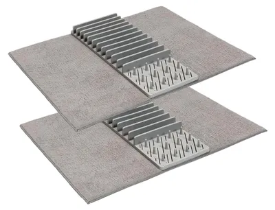 Produktbild von Geschirrabtropfset (2er Set) - Faltbares Abtropfgestell - Abtropfmatte in Grau