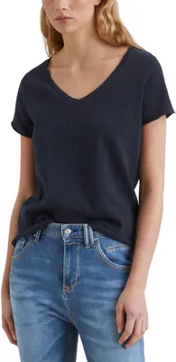 Produktbild von Marc OߴPolo Denim Damen T-Shirt aus Baumwolle mit V-Ausschnitt, Blau (Scandi