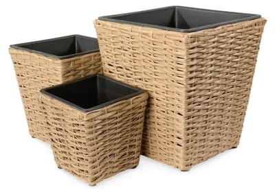 Produktbild von di volio Pflanzkübel Set POZA 3 quadratische Polyrattan Blumentöpfe Braun