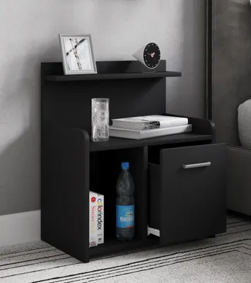 Produktbild von VCM Nachtschrank | Beistelltisch mit Schublade | hoher Nachttisch | H. 60 x B. 47 x T. 29 cm | Nachkästchen mit Ablage aus Holz - Nilasa