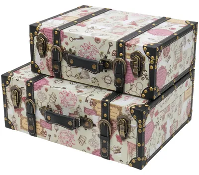 Vintage Holzkoffer mit Barock Design von HMF im Set in verschiedenen Größen