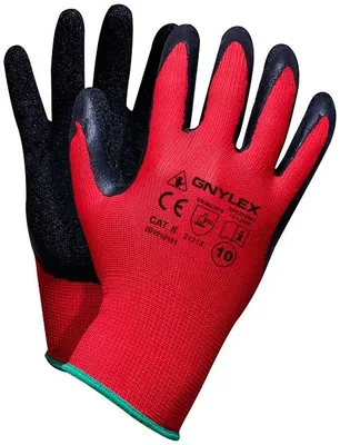 Produktbild von Polyester-Latex-Handschuhe Gnylex (Rtela) Rot-Schwarz Grösse 9–12,0 Paar – Rek Gnylex9