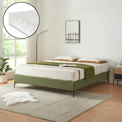 Produktbild von Doppelbett ‘Lilla’ mit Matratze Polsterbett mit abnehmbarem Bezug Cord 140 x 200 cm Grün
