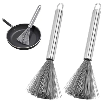 Image de 2 brosses à vaisselle en acier inoxydable avec manche long, durables et flexibles, idéales pour le nettoyage de la cuisine