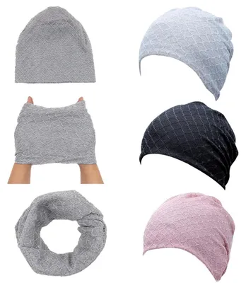Zdjęcie produktu dla Zestaw 3 czapek typu beanie dla kobiet i mężczyzn, lekkie nakrycie głowy, idealne do spania, w kolorach: czarny, szary, różowy