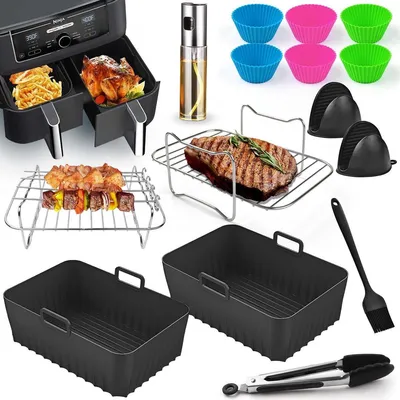 Produktbild von Airfryer Zubehör Set – Doppel Silikonform & Edelstahlrost für 7,6-9,5L Airfryer