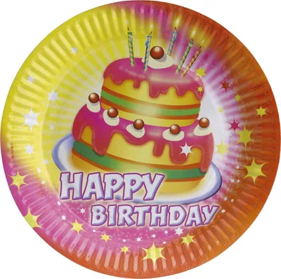 Produktbild von amscan 551698 Motivteller Happy Birthday - Ø 23 cm, Pappe, 8 Stück
