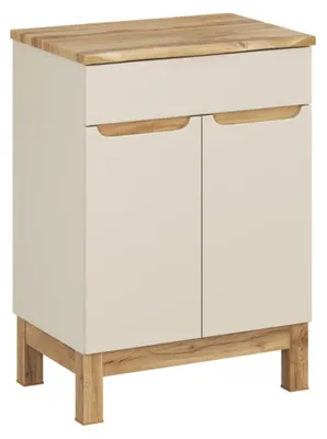 Produktbild von Badezimmer-Set ERMANO Kaschmir und Eichenoptik 60cm: Unterschrank + abgeschrägte Waschtischplatte