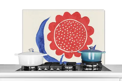Obrázok produktu pre MuchoWow® Splashback kitchen - kuchynský backsplash - ochrana steny sporáka a drezu - kvetina - rastlina - červená - modrá 80x55 - Alu-Dibond (alternatíva skleneného splashbacku) - tepelne odolný - splashback sporáka - ochrana dlaždíc - odolný voči teplote - kryt sporáka - ochrana steny sporáka a drezu
