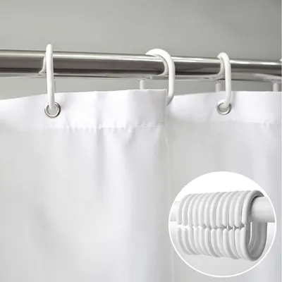 Produktbild von Hayrets 250 breit x180 hoch Weißer Duschvorhang Überlänge ,Badevorhang Anti-Schimmel und Wasserdicht aus Stoff , Waschbar Ringen