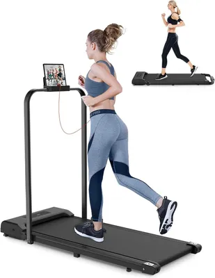 Produktbild von Klappbares Laufband 2 in 1 - Elektrisches Laufband - Einstellbare Geschwindigkeit 1-10 km/h - Mit Rückenlehne und LCD-Display - Schwarz