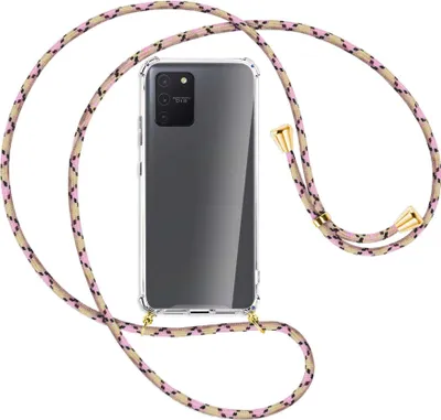 Produktbild von Handykette Backcover-Schutzhülle mit Band (Metall goldfarben) für Samsung Galaxy S10 Lite - rosa Karo