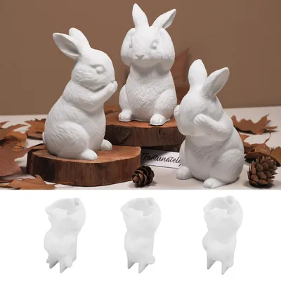 Produktbild von 3-teiliges Silikonformen-Set, Osterformen, 3D-Osterhasen-Silikonform, Gipsformen zum Gießen, Osterform, Hasenkerzenformen, Silikonfeder