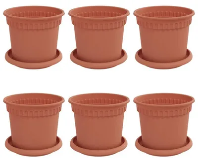 Image de Pots de plantes 6 pcs Rouge brique Ø 15 x 12 cm Plastique