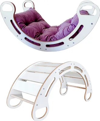 Obrázok produktu pre Montessori hojdačka s antialergickým zamatovým vankúšom (ružová), biela, 85 cm, 5 v 1
