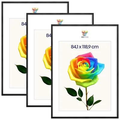 Produktbild von MG Design 3er Set Bilderrahmen Schwarz A0 84,1x118,9 cm - Posterrahmen Echtholz mit Acrylglas, verstärkte Wandaufhängung, hoch/quer