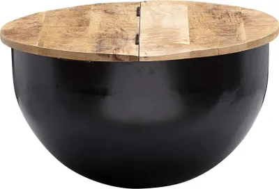 Produktbild von Couchtisch Mango Massivholz Metall 60x34x60 cm Industrial Style Rund | Design Wohnzimmertisch mit Stauraum | Moderner Loungetisch Sofatisch Schwarz