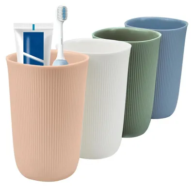 Produktbild von 4er Set Zahnputzbecher 360ml Kunststoff bunt stapelbar bruchsicher