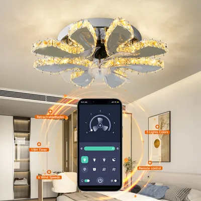 Obrázok produktu pre Stropný ventilátor s osvetlením Moderný tichý Led s diaľkovým ovládaním Časovač Dizajnový ventilátor v tvare kvetu Stropné svetlo do spálne (30, W)
