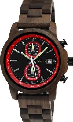 Produktbild von Holzwerk ROTENBURG Herren Holz Uhr Chronograph & Tachymeter, braun, schwarz rot