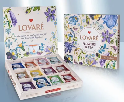 A box of Lovare tea with multiple tea bags displayed inside, and another box of the same brand in the background.