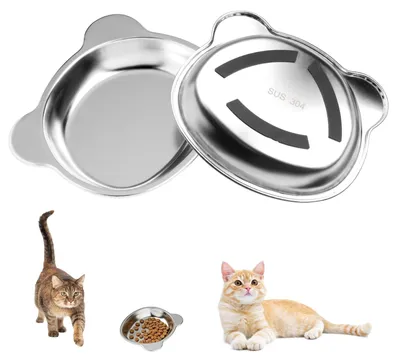 Productafbeelding van Kattenbak - Kattenvoerbak - Roestvrij staal - Antislip - 2 stuks 15 x 13 x 2,3 cm