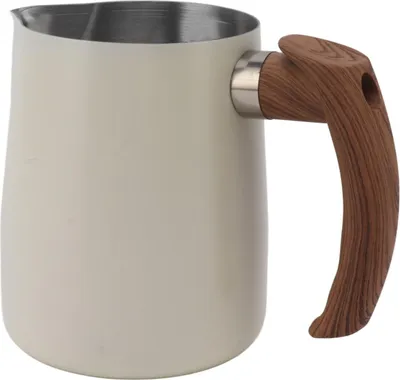 Imagen del producto de Vaso interior con escala para espumar leche, de acero inoxidable 304, con boquilla antigoteo para espumar café, con asa, color blanco perla, capacidad de 600 ml