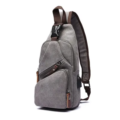 Produktbild von MODFU Schultertasche Brusttasche Leichte Sling Bag Klein Wasserfest Crossbody mit USB-Aufladung Umhängetasche zum Wandern Outdoor Sports Reise Grau