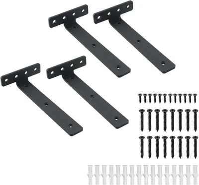 Zdjęcie produktu dla Wsporniki do półki 200 mm x 100 mm, 4 szt., czarny, metal, nośność 20 kg, do półki ściennej