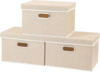 Image de Boîte de rangement pour vêtements, pliable, lavable, 32 x 23 x 20 cm, beige, lot de 3