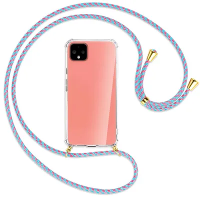 Produktbild von Handykette Backcover-Schutzhülle mit Band (Metall goldfarben) für Google Pixel 4 - pink/mint