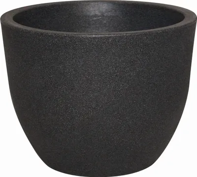 A dark gray, textured planter pot is shown against a white background.