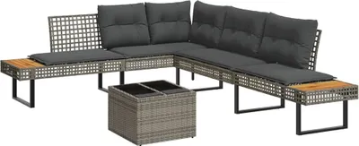 Produktbild von 2-tlg. Garten-Sofagarnitur mit Kissen Grau Poly Rattan Glas