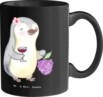 Produktbild von Mr. & Mrs. Panda Tasse Winzerin Herz - Schwarz - Geschenk, Becher, kaffeetasse bedruckt, Teetasse, Kaffeebecher, haferl