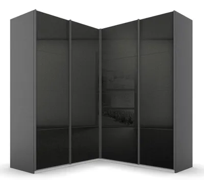 Produktbild von RAUCH AG295_0Q28 Eck-Schwebetürenschrank 4-trg./Höhe: 210 cm Quadra in Grau-Metallic/Effektgrau-Hochglanz