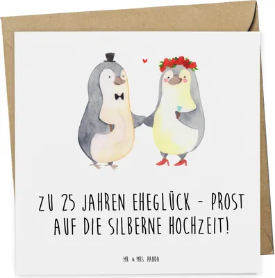 Produktbild von Mr. & Mrs. Panda Grußkarte 25. Hochzeitstag Silberne Hochzeit - Weiß - Geschenk, Klappkarte, Heirat, faltkarte, anlasskarte, Prost auf die, Glückwunschkarte, Geschenke